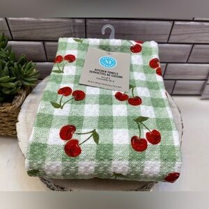Martha Stewart ❤️ Cherry& Gingham check (2) KITCHEN TOWELS  NWT